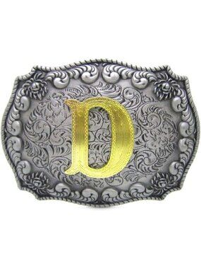 Unisex D Imported Western Silver Large Belt Buckle Initial Letters Rodeo